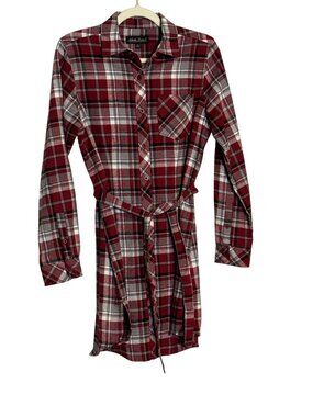 North River Outfitters Biking Red Plaid Cotton Flannel Shirt Dress Size Small